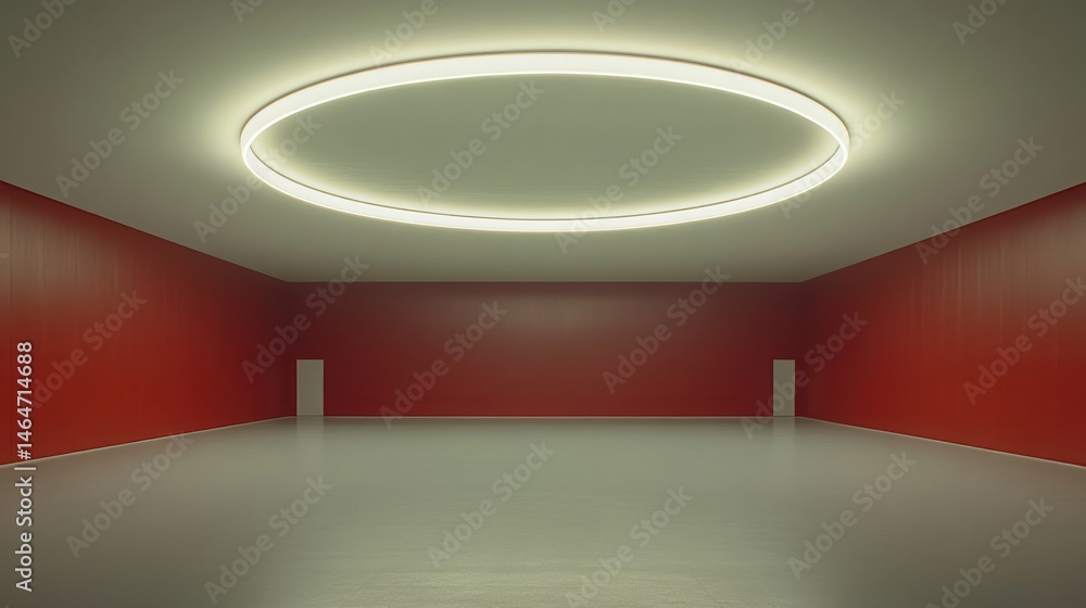 Poster empty red room with circular light minimalist modern architecture interior design
