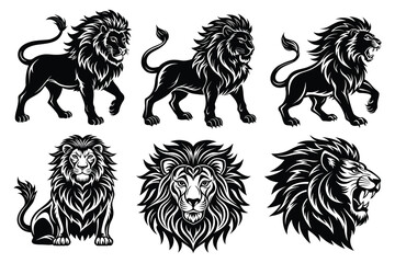 Tribal Lion Vector Set, Standing and Roaring Pose
