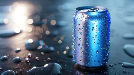 Cool metallic can with water droplets