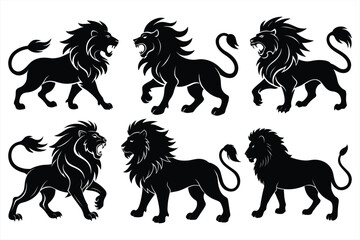 Roaring and Walking Lion Vector Pack, Bold Silhouettes
