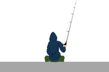 釣りをする女性のイラスト	