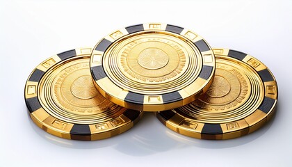 gold poker chips isolated on white background