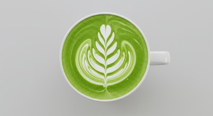 Exquisite Matcha Latte Art in a White Mug