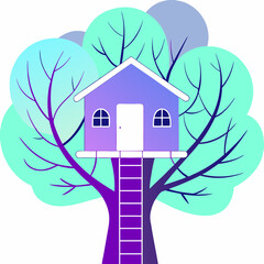 Colorful treehouse on a tree representing childhood and adventure
