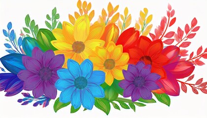 rainbow color flowers floral bouquet isolated on white background