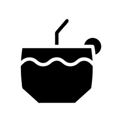 Stylized coconut drink icon with straw and citrus wedge on a white background