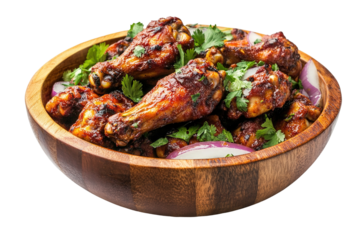 Chicken leg / drumstick curry or Murg Tangri/tangdi masala. Served in a bowl over moody background. Selective focus