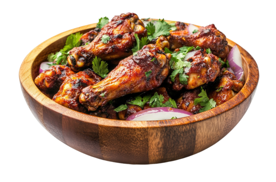 Chicken leg / drumstick curry or Murg Tangri/tangdi masala. Served in a bowl over moody background. Selective focus