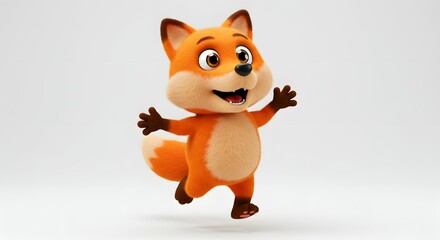 Naklejka premium Adorable 3D Render of a Joyful Cartoon Fox Perfect for Children's Books, Animation, and More!