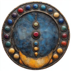 Naklejka premium crescent moon with chakra points over clean sacred pattern