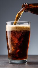 Refreshing Beverage Being Poured into Clear Glass with Foam