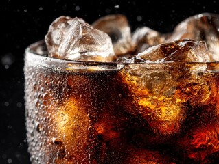 Refreshing Ice-Cold Root Beer in a Glass with Bubbling Beverage