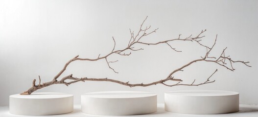 Minimalist Branch on White Pedestals