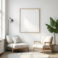 mock-up poster frame in modern interior background, living room, Scandinavian style, 3D render
