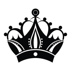 A stylized black crown is displayed with decorative circles and geometric shapes
