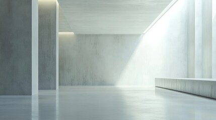Obraz premium Modern minimalist empty room interior design with light gray walls and floor calm home space clean