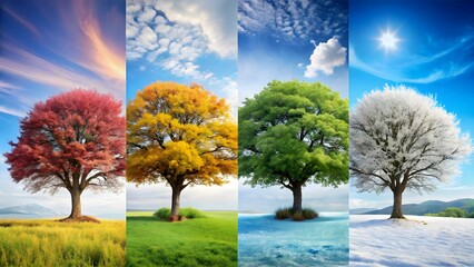 Four Seasons Collage, A Single Tree Through Winter, Spring, Summer and Autum "four seasons, collage, tree, winter, spring,