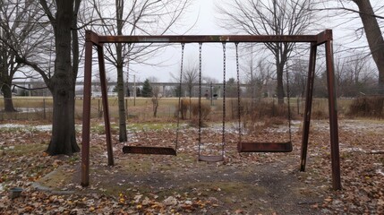 Empty rusty swings in a park