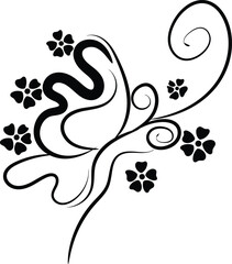 Elegant Black Floral Design with Swirling Vines and Flowers