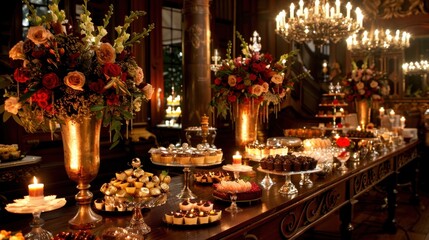 Exquisite dessert buffet in grand hall