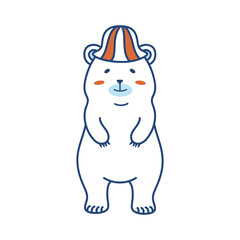 帽子をかぶったシロクマの夏イラスト（カラー・PNG）