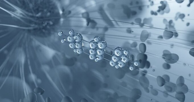 Looped video of Pyrene, polycyclic aromatic hydrocarbon, rotating molecular 3D ball-and-stick model