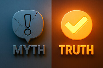 Myth and truth concept with cracked exclamation mark and glowing check mark symbolizing cholestero awareness and emotional contrast