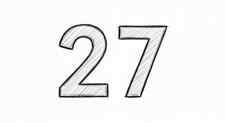 Hand-Drawn Number 27 Sketch on White Background