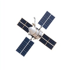 Spacecraft with solar panels and scientific instruments on white background