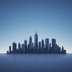 Urban skyline silhouette against a twilight sky  