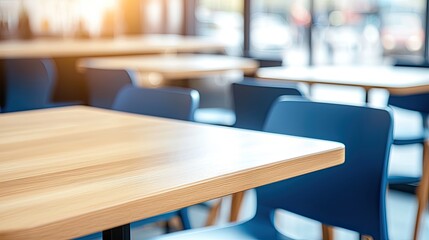Empty cafe tables and chairs