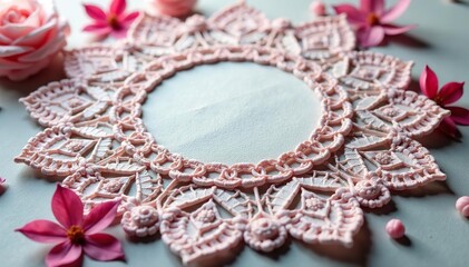 Obraz premium Intricate floral lace doily, delicate texture, needlework, white