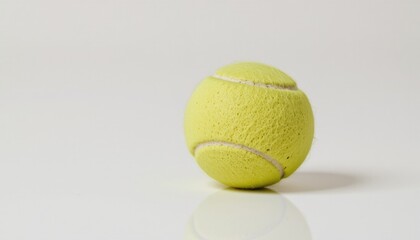 Tennis ball on a reflective surface.
