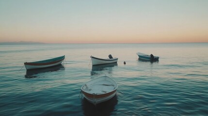 Serene Seascape with Moored Boats at Tranquil Dawn, a Peaceful maritime scene