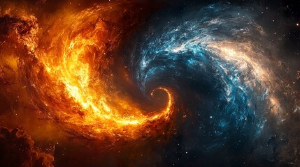Abstract elemental balance of hot and cold forces swirling in a cosmic yin-yang form 