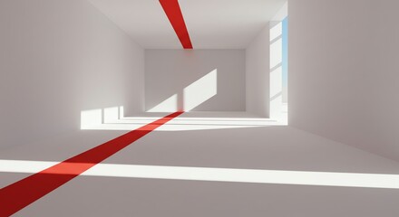 White room red line minimal architecture interior