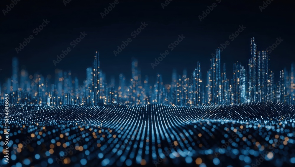 Aufkleber abstract digital background with blue and white glowing lights creating a futuristic landscape effec