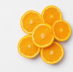 Fototapeta premium Fresh orange slices arranged in a circular pattern on white background