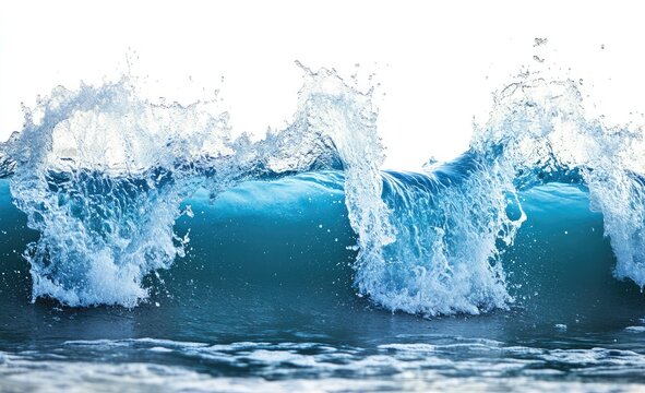 Powerful ocean waves crashing, with foamy white crests against a deep turquoise blue sea