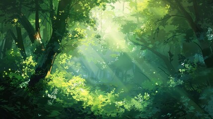 Lush forest floor bathed in sunlight