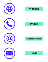 website, phone, social media and email icons on transparent background