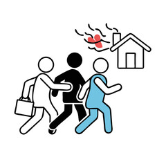 Colorful illustration of people evacuating from a house in an emergency situation on a white background
