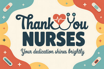 Colorful ‘Thank You Nurses’ design with a stethoscope and heart with heartbeat, showing appreciation for healthcare workers