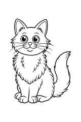 Cartoon Fluffy Cat Coloring Page Outline – Vector Illustration.