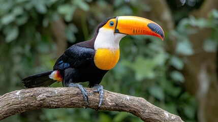 Obraz premium Vibrant Yellow-Throated Toucan Bird on Branch
