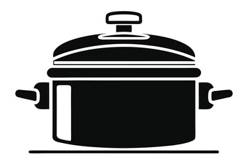 Black and white kitchen pot with lid illustrates a basic cooking vessel