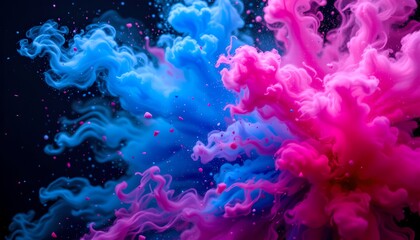 Obraz premium Vibrant Blue and Pink Smoke Burst Creating Abstract Cloud Patterns in Dark Background