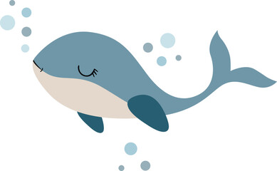 Simple Blue Whale with Water Bubbles