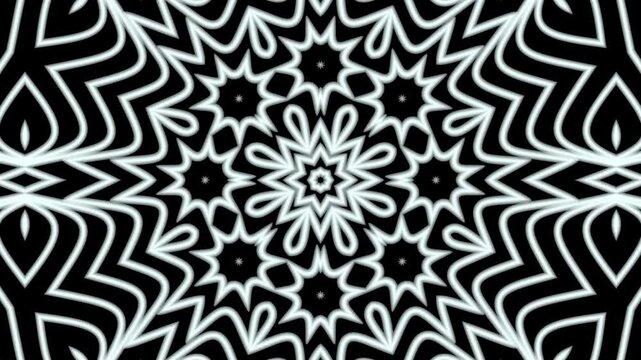 Overlay transparent black and white abstract patterns in a kaleidoscope design. Perfect for backgrounds, prints, digital art, and presentations.