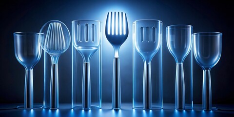 Fototapeta premium Illuminated Culinary Utensils in Glass Enclosures A Study in Transparency and Form